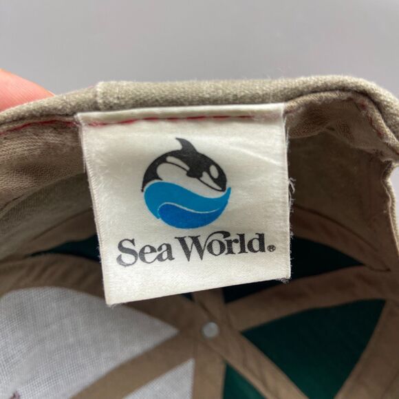 Vintage 90s SeaWorld Shamu Orca Snapback Hat Green Tan Burgundy Embroidered Logo - Picture 6 of 10